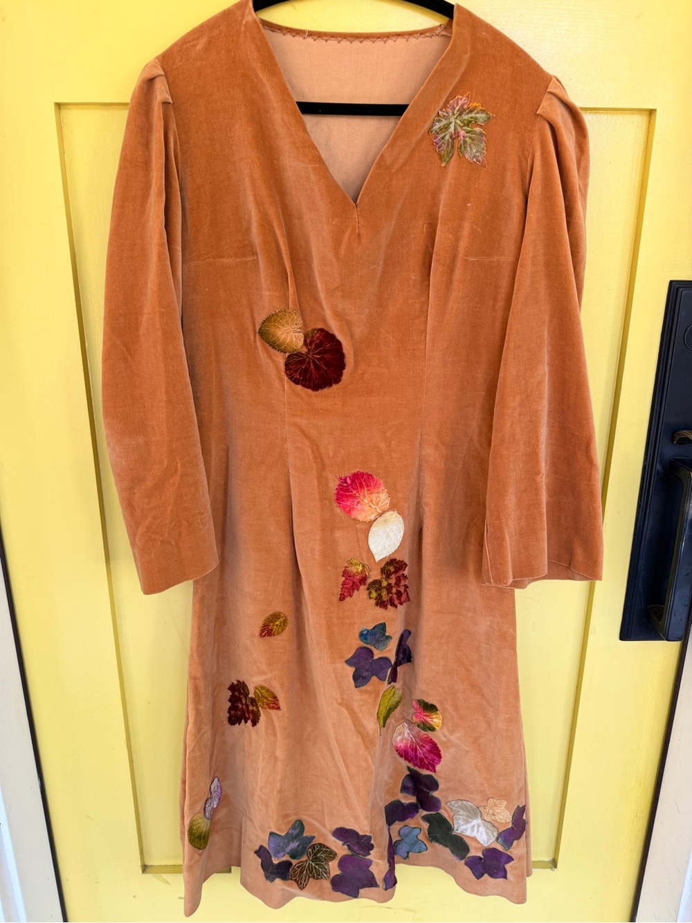 Gorgeous Embroidered Velvet Dress in Rust, Vintage